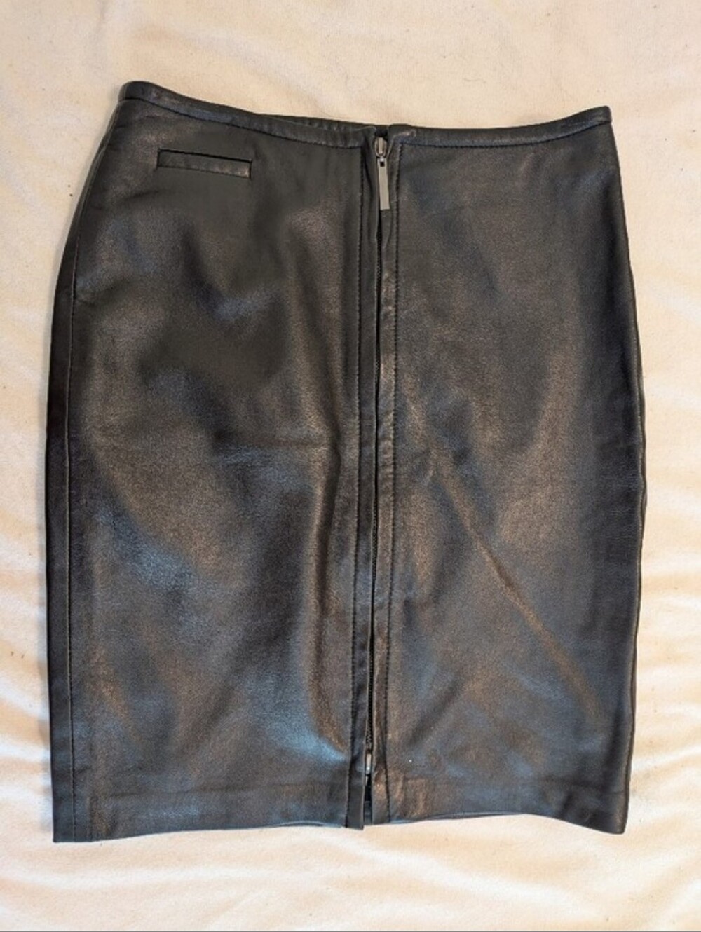 Express Black Real Leather Front-Zip Skirt